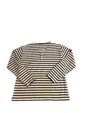 Saint James Minquidame Navy Striped Breton Henley Shirt France Nautical Size XL